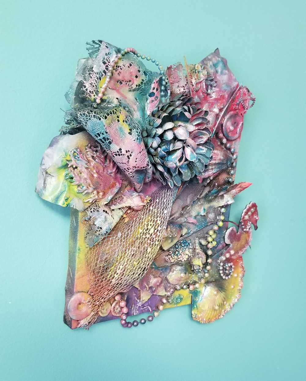 Love of the Sea Canvas Artwork, Beautiful Colored Flowers, Seahorses, Coral & Shells