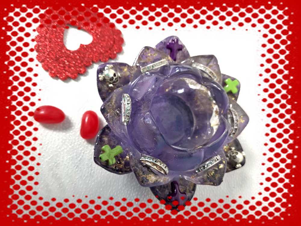 Rose Petal Glass Painted Purple Candle Holder for Battery Operated Candles with Cross & Bone Charms