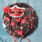 Black Round Wall Plaque with Red Mask, Maskuerade Ball, Phanthom of the Oprea, Masquerade Ball