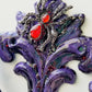 Antique Heavy Metal Door Knocker Painted Deep Purple with Red Studded Gemstone Spider