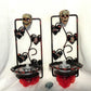 Wall Mounted Battery Candle Holder with Skulls & Red Roses, Glass Bowls Holds Two Battery Candles