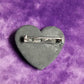 Black Porcelain Heart Shaped Brooch with a Pink Skull and a Teal Heart & Love Charm