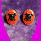 Red Porcelain Pierced Earrings with Black Skull & Bones