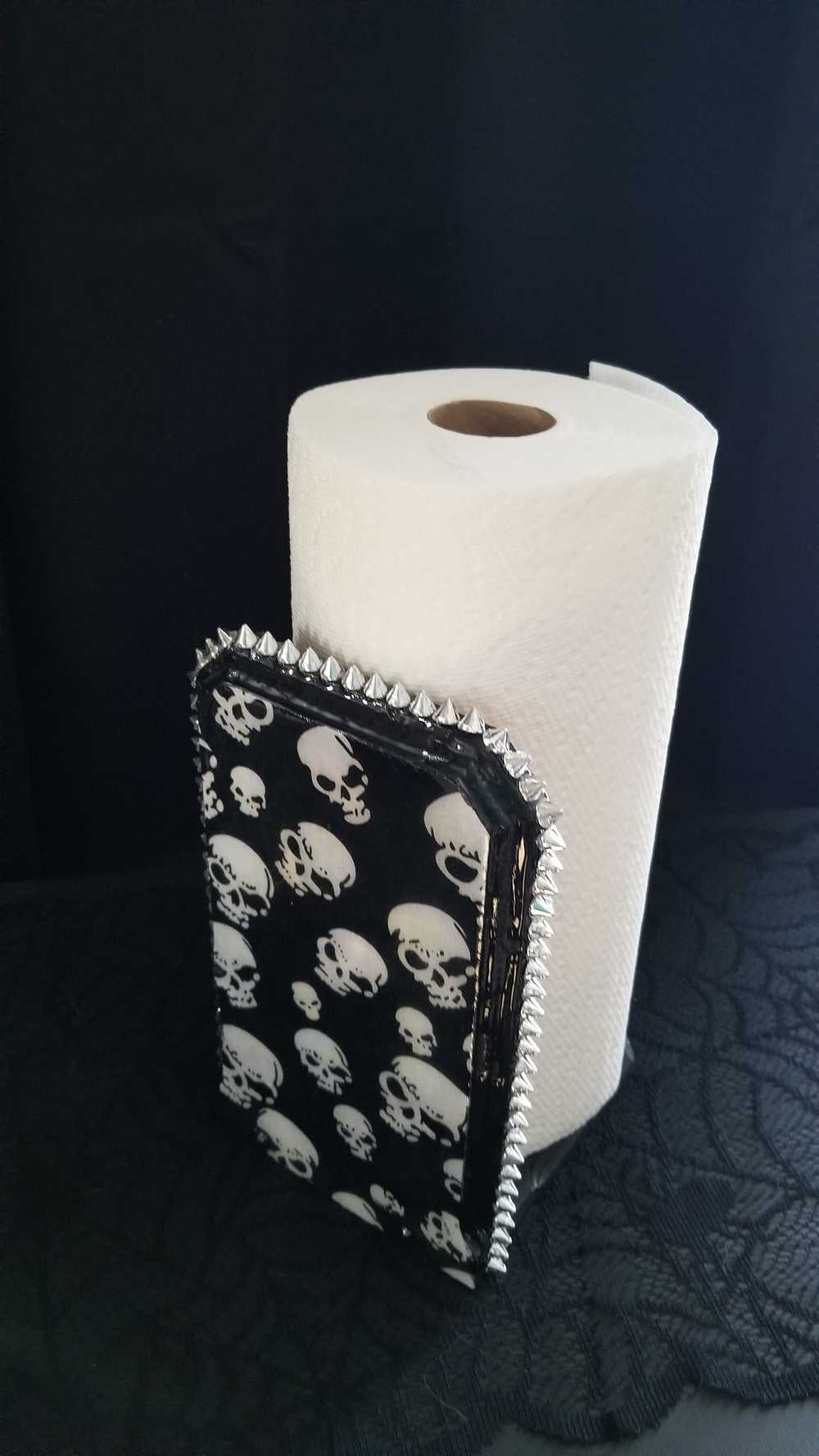 Black Skull Paper Towel or Toilet Tissue Dispenser for Your Kitchen or Bathroom