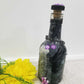 Altered Glass Bottle, Decanter, with a Crow, Chain with Keys, Purple Gems, Re-Usable