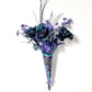 Goth Flower Arrangement, Black & Purple Roses in a Tin Match Cone, with Spiders & Skulls