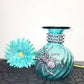 Intense Teal Glass Vase with Shining Silver Studs and a Textured 3D Spider