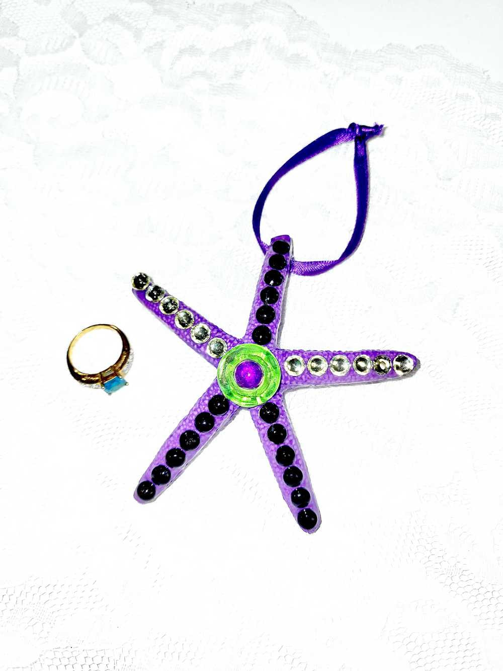 Starfish, Purple with Rhinestones and Gemstones, Seaside Ornaments, Beach Themed Decor