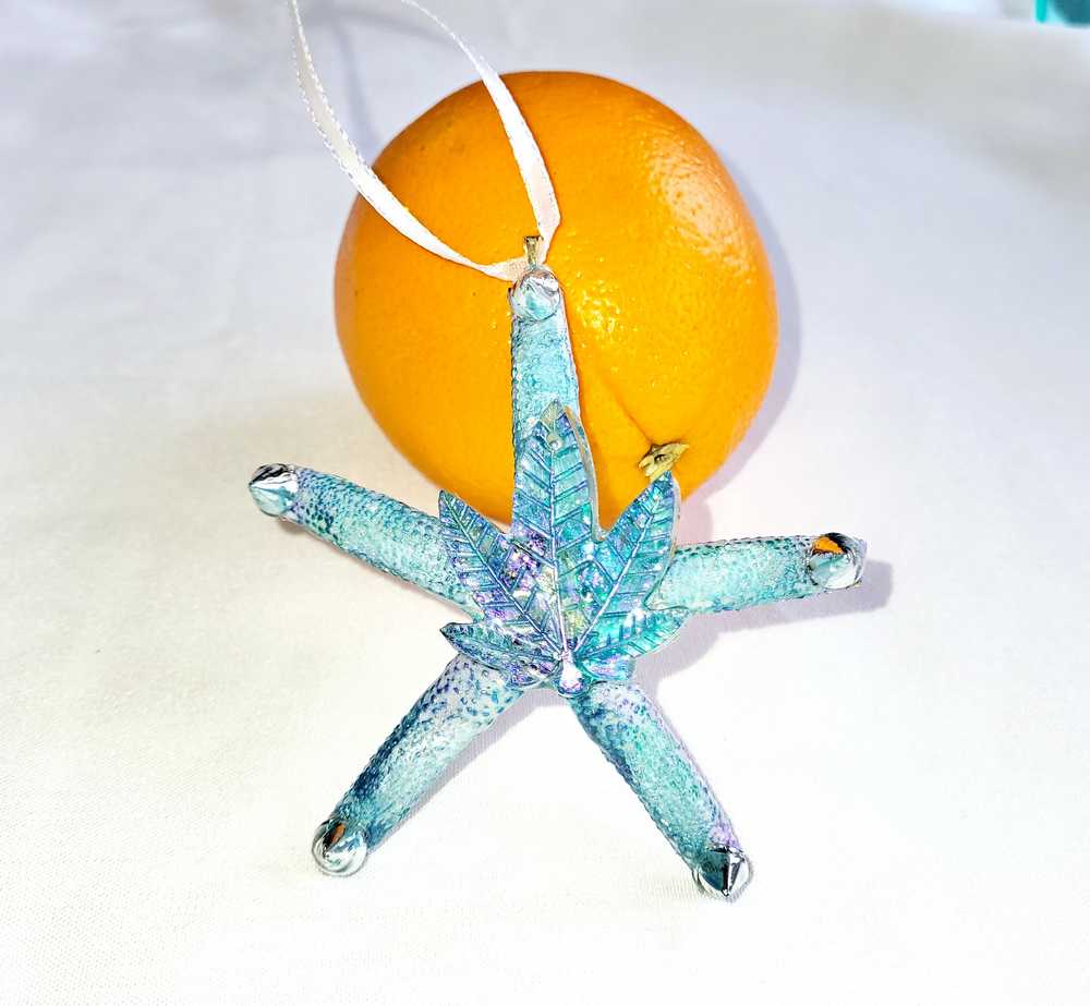 Starfish with Natures Leaves, Hanging Ornament, Punk Art, Skull Art, Great Gift