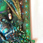 Clock, Voodoo Skull Witch Doctor on 16x20 inch Canvas with Turquoise Beads and Motorcycles