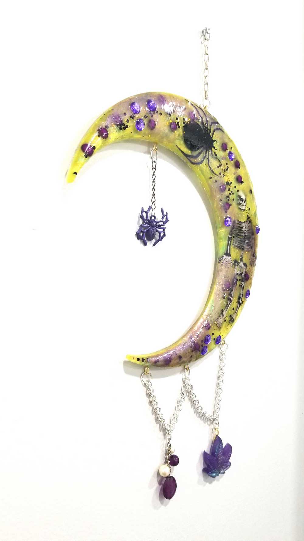 Resin Moon with Purple Beads and Spiders