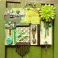 Decorative Collage of Green Fabrics, Recycled Jewelry, Flowers & Mini Picture Frame, Wall Art, Wall Hanging