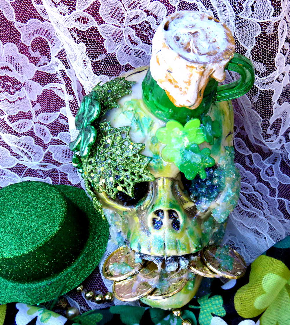 Handmade Original St. Patrick's Day Decor, Drinking Green Beer, Chewing on Gold Coins with the Few Teeth he Has