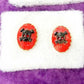 Red Porcelain Pierced Earrings with Black Skull & Bones