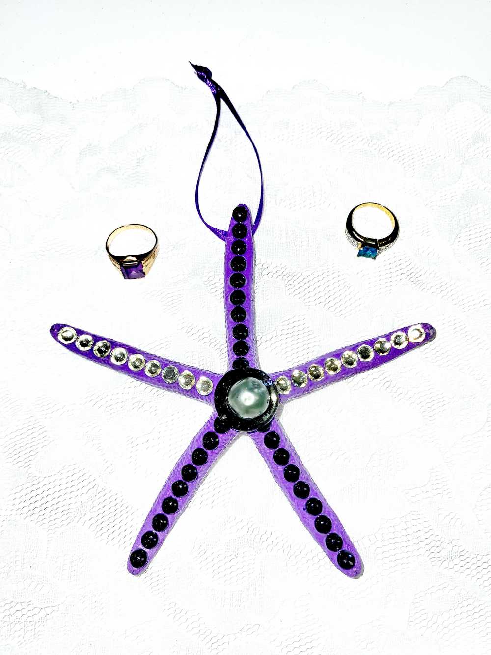 Starfish, Purple with Rhinestones and Gemstones, Seaside Ornaments, Beach Themed Decor