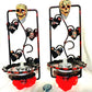 Wall Mounted Battery Candle Holder with Skulls & Red Roses, Glass Bowls Holds Two Battery Candles