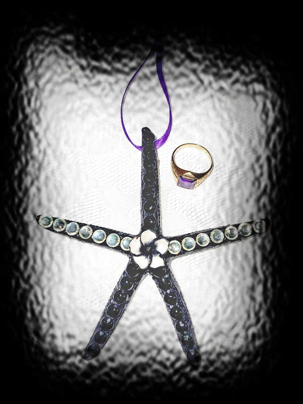 Hanging Decorated Starfish Ornament, Gemstones, Goth Decor, Beach Decoration