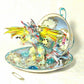 Fighting Dragons in a Vintage Teacup and Saucer Encased in Resin