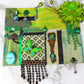 Decorative Collage of Green Fabrics, Recycled Jewelry, Flowers & Mini Picture Frame, Wall Art, Wall Hanging