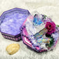 Tin Box Repurposed into a Jewelry Box, Two Butterflies and Deep Purple Rose on Lace