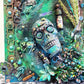 Clock, Voodoo Skull Witch Doctor on 16x20 inch Canvas with Turquoise Beads and Motorcycles