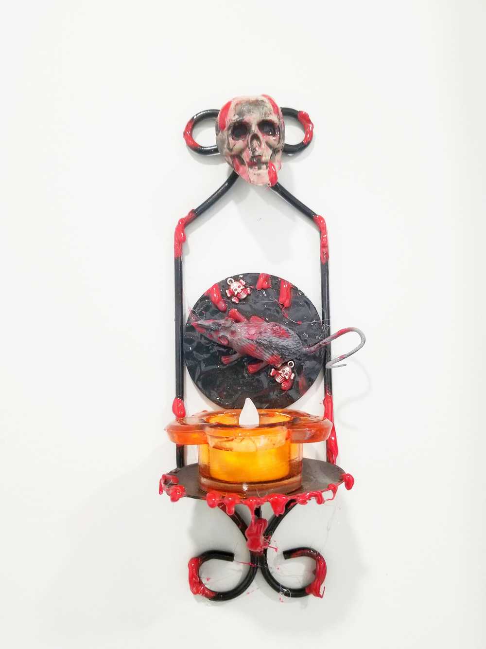 Wall Mounted Battery Candle Holder with Bloody RATS & SKULLS