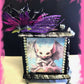 Musical Jewelry Painted Black With Baby Bats, Black & Purple Flower and Silver Spiked Domes