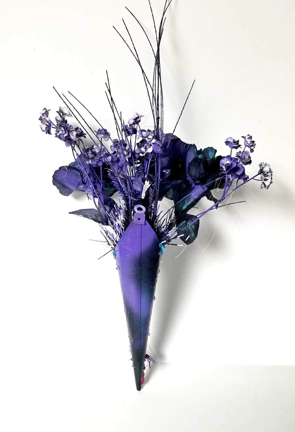 Goth Flower Arrangement, Black & Purple Roses in a Tin Match Cone, with Spiders & Skulls