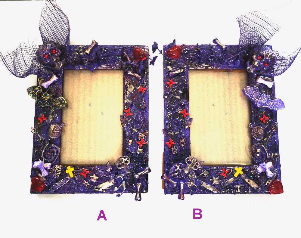 Purple Picture Frames, Holds a 4x6 Picture, Skulls, Bats, Crosses, Bones, Mushrooms & Hearts, Ready For your Favorite Picture, Glass Insert