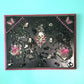 Black Goth Wall Plaque with a Skull with a Sword, Glass and Pink Butterflies