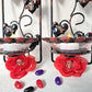 Wall Mounted Battery Candle Holder with Skulls & Red Roses, Glass Bowls Holds Two Battery Candles