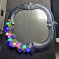 Black Hand Painted Unique Shaped Wall Mirror with Handmade Mushroom Colored Lights, 3 Settings