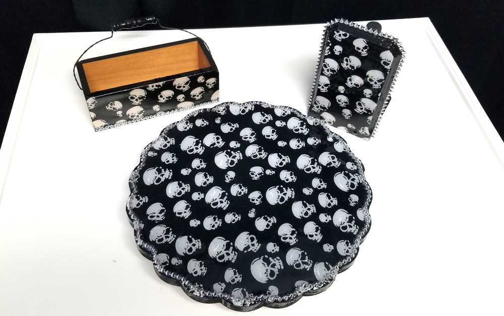 Black Skull Paper Towel or Toilet Tissue Dispenser for Your Kitchen or Bathroom