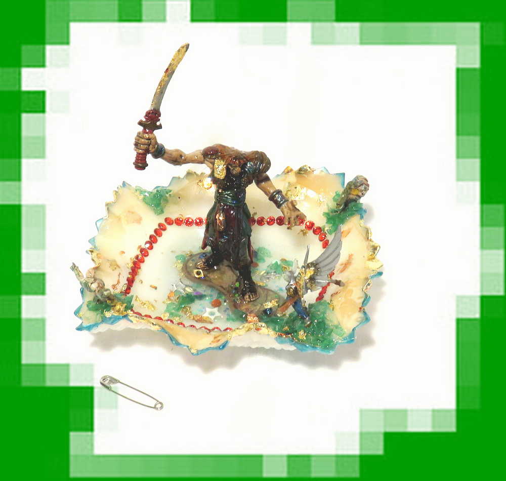 Sword Wielding Giant Mutant, and a Winged Princess, Battling it Out, in an Antique Glass Dish, Collectible