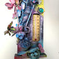 Colorful Wall Birdhouse Cutout with Thermometer and Cup Hooks to Keep Your Necklaces or Keys in One Place