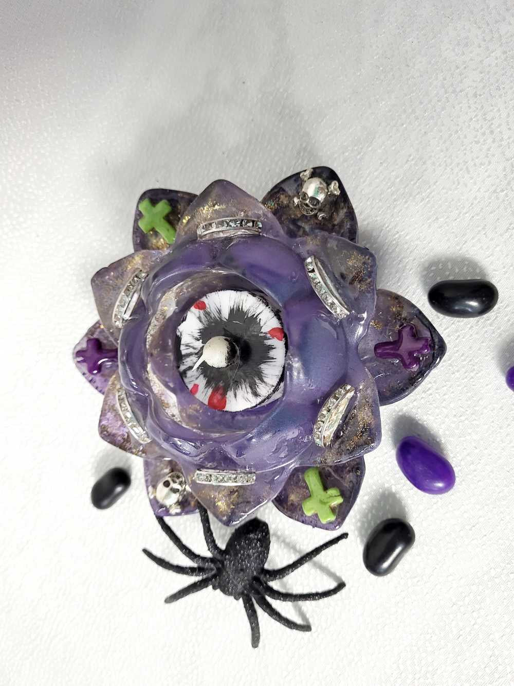 Rose Petal Glass Painted Purple Candle Holder for Battery Operated Candles with Cross & Bone Charms