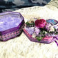 Tin Box Repurposed into a Jewelry Box, Two Butterflies and Deep Purple Rose on Lace