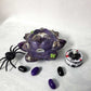 Rose Petal Glass Painted Purple Candle Holder for Battery Operated Candles with Cross & Bone Charms