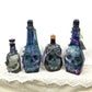 Altered Glass Bottle, Decanter, with a Crow, Chain with Keys, Purple Gems, Re-Usable