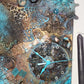 Creepy Skull  Clock on 16 x 20 inch Canvas, with Chains, Nuts, Bolts, Teal Blue