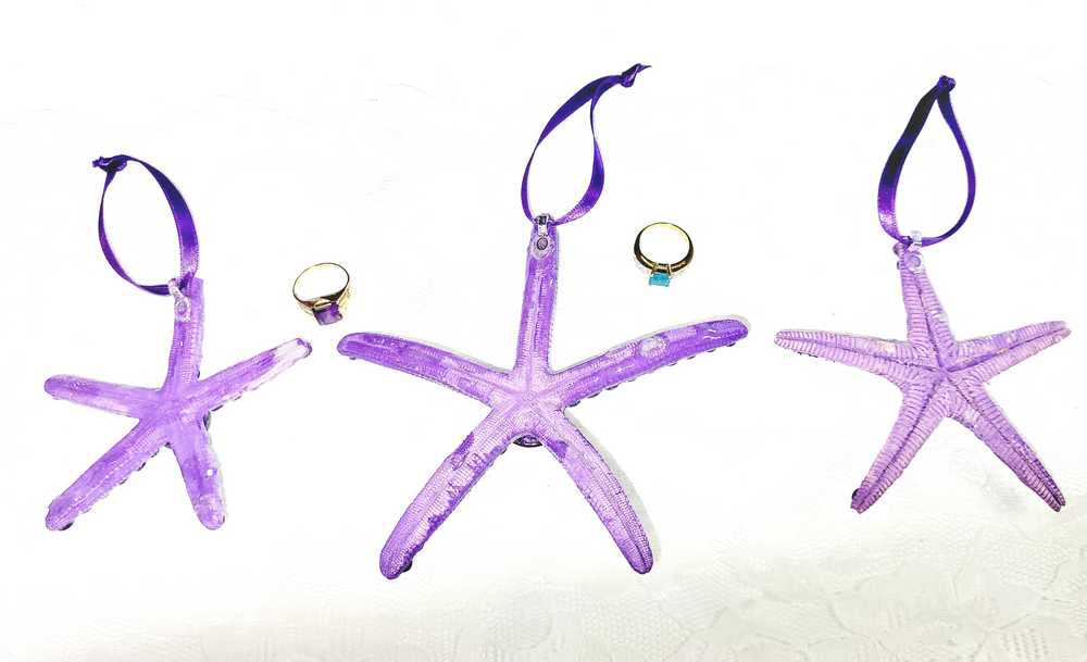 Starfish, Purple with Rhinestones and Gemstones, Seaside Ornaments, Beach Themed Decor