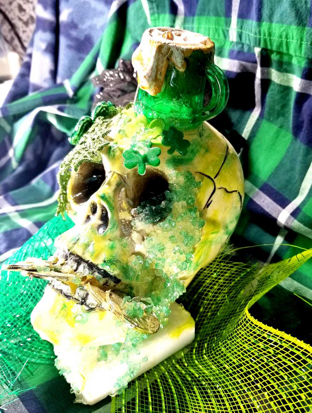 Handmade Original St. Patrick's Day Decor, Drinking Green Beer, Chewing on Gold Coins with the Few Teeth he Has