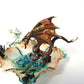 Fire-Breathing Dragon in Antique Glass Dish in a Fierce Fight for Survival