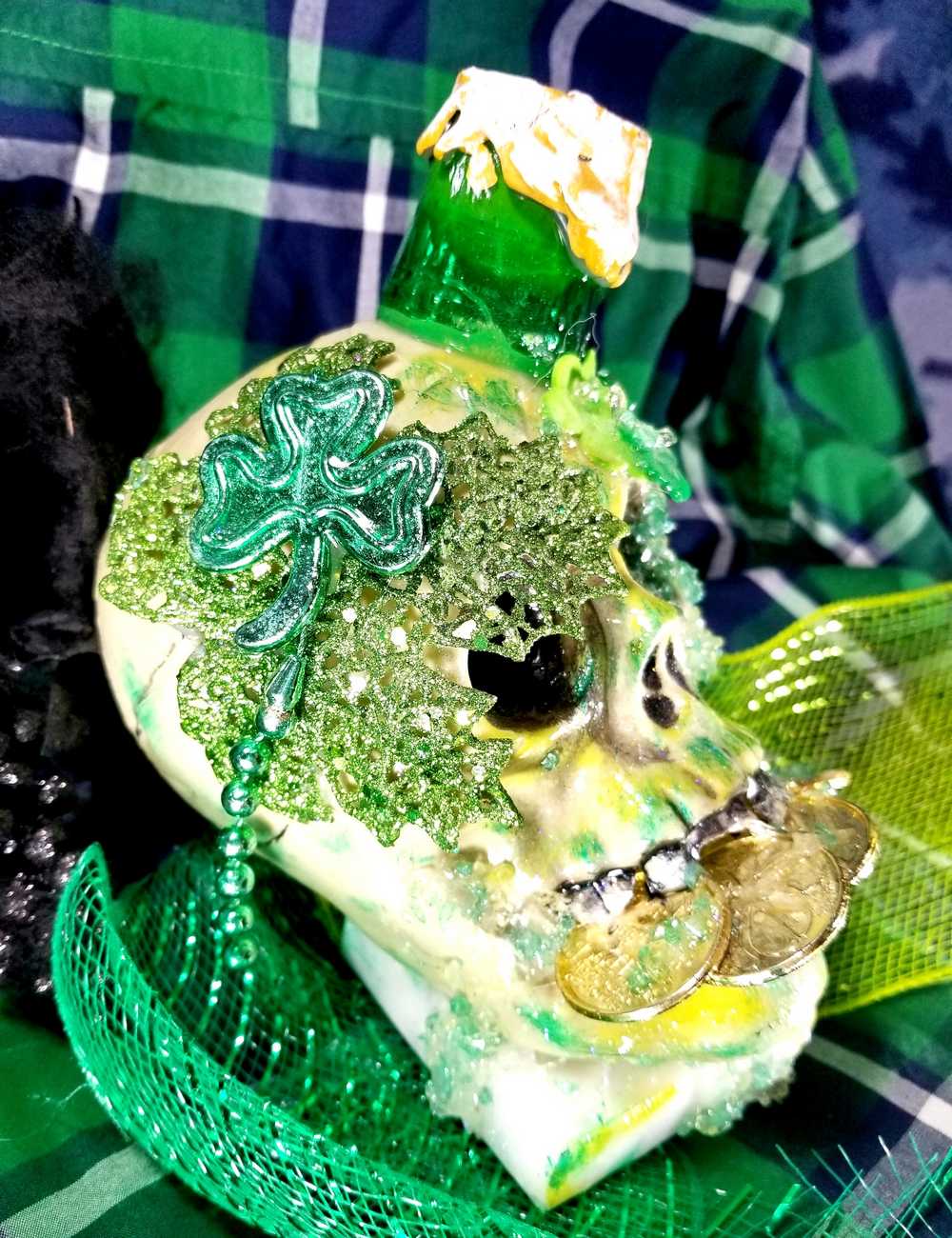 Handmade Original St. Patrick's Day Decor, Drinking Green Beer, Chewing on Gold Coins with the Few Teeth he Has