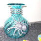 Intense Teal Glass Vase with Shining Silver Studs and a Textured 3D Spider