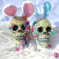 Resin Encased Easter Bunny Skull with Jelly Beans, Pearls & Glitter on a Marble Base