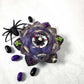 Rose Petal Glass Painted Purple Candle Holder for Battery Operated Candles with Cross & Bone Charms