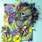 Skull Goddess and The Babe, in Purples & Blues, on 16L x 20W Mixed Media Canvas with Wall Clock