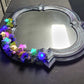 Black Hand Painted Unique Shaped Wall Mirror with Handmade Mushroom Colored Lights, 3 Settings