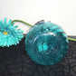 Intense Teal Glass Vase with Shining Silver Studs and a Textured 3D Spider